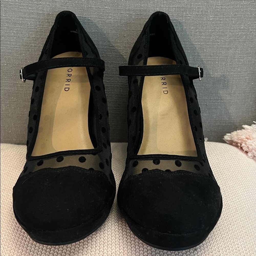 Torrid Black Mesh Polka Dot Heels